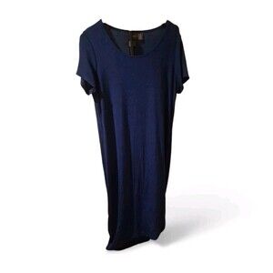 Chico's Size 1, M Liquid Knit Dress Slinky Asymmetrical Maxi Blue Stretchy